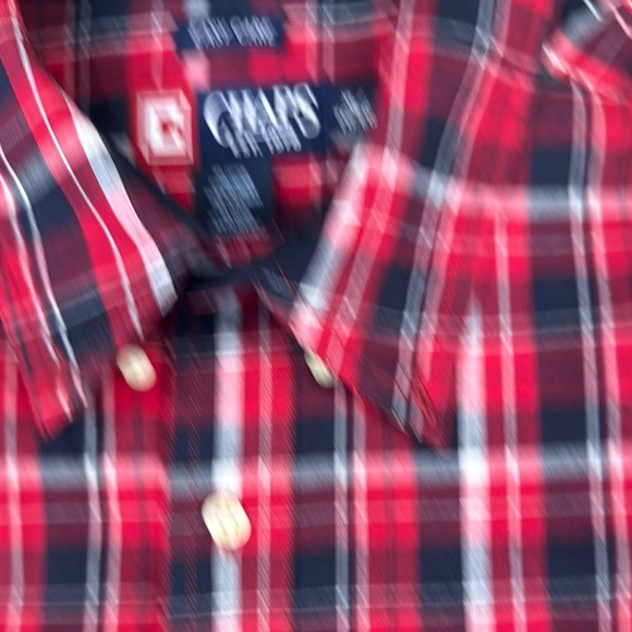 Chaps Men's Easy Care Red White Blue Plaid Button Up Shirt - Picture 3 of 8
